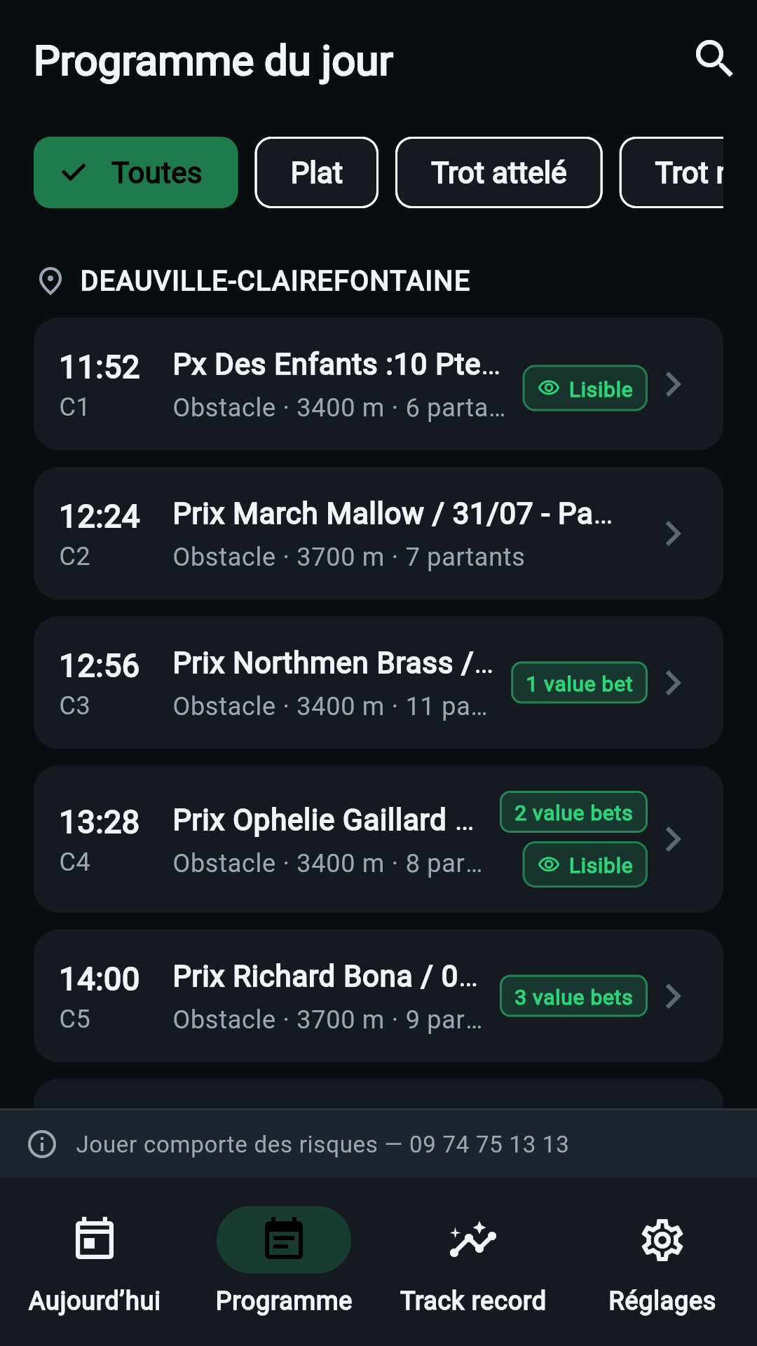 Programme complet des courses